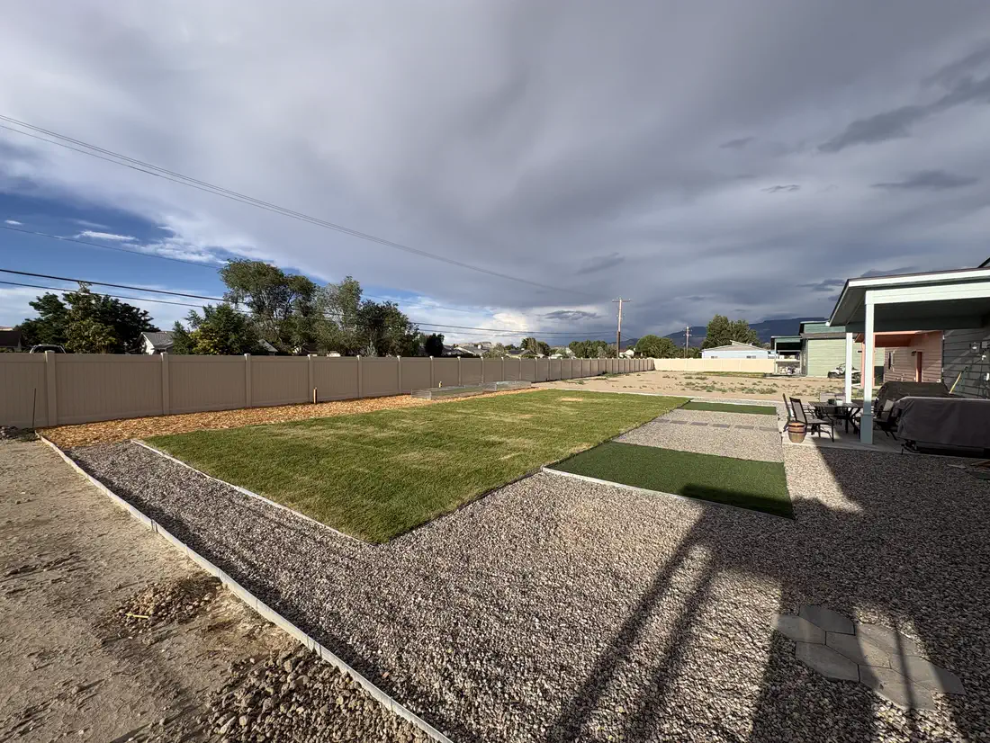 Fresh sod, gravel and turf path