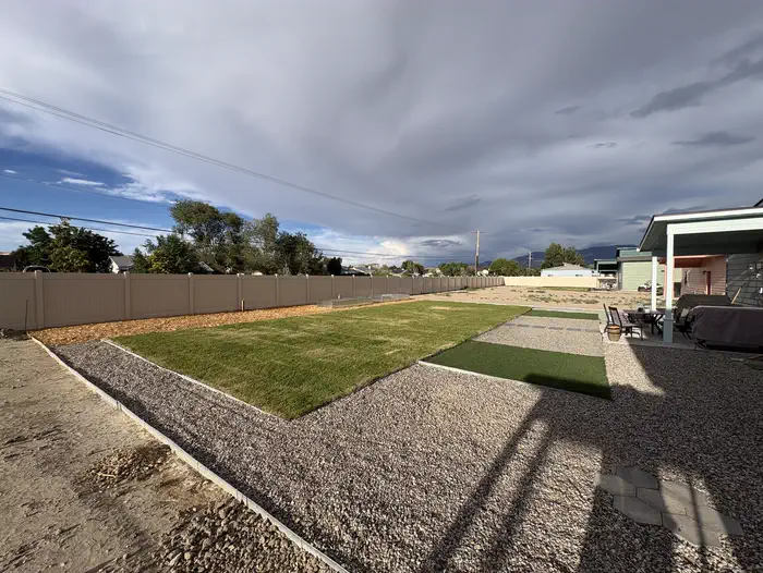 Fresh sod, gravel and turf path