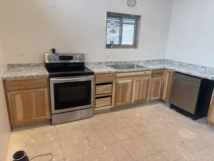 Kitchen with new range and counters