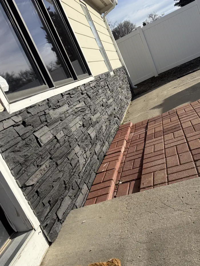 Stone veneer and paver walkway